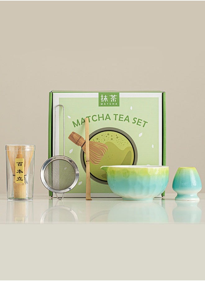 YEADMAL Matcha Whisk Set, Ceramic Matcha Set Includes Matcha Bowl, Matcha Whisk and Holder, Bamboo Scoop, Sifter- 5 Pcs Matcha Kit for Matcha Lovers (Cyan)  - Image 1