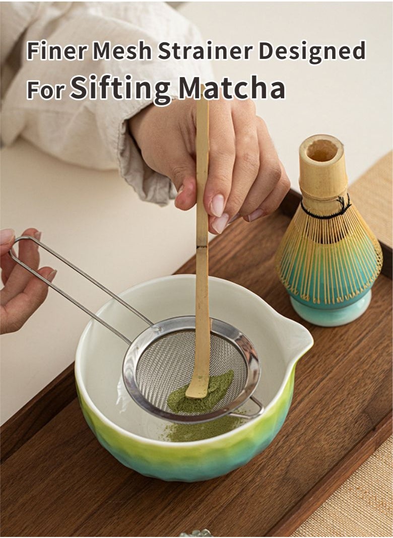 YEADMAL Matcha Whisk Set, Ceramic Matcha Set Includes Matcha Bowl, Matcha Whisk and Holder, Bamboo Scoop, Sifter- 5 Pcs Matcha Kit for Matcha Lovers (Cyan)  - Image 3