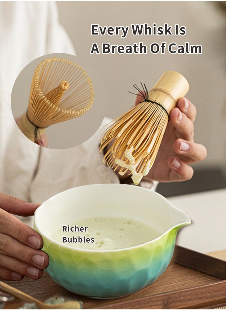 YEADMAL Matcha Whisk Set, Ceramic Matcha Set Includes Matcha Bowl, Matcha Whisk and Holder, Bamboo Scoop, Sifter- 5 Pcs Matcha Kit for Matcha Lovers (Cyan)  - Image 4
