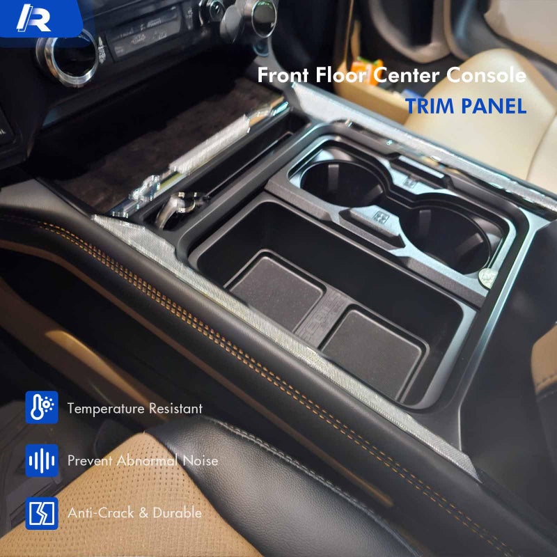 RHAOCZIYAUTO Front Floor Center Console Padded Black Leather Trim Panel Fit for Ford F250 F350 Super Duty 2023 2024 2025, Replace# PC3Z-2604609-CB PC3Z-2604608-CB PC3Z2604609CB PC3Z2604608CB - Image 4
