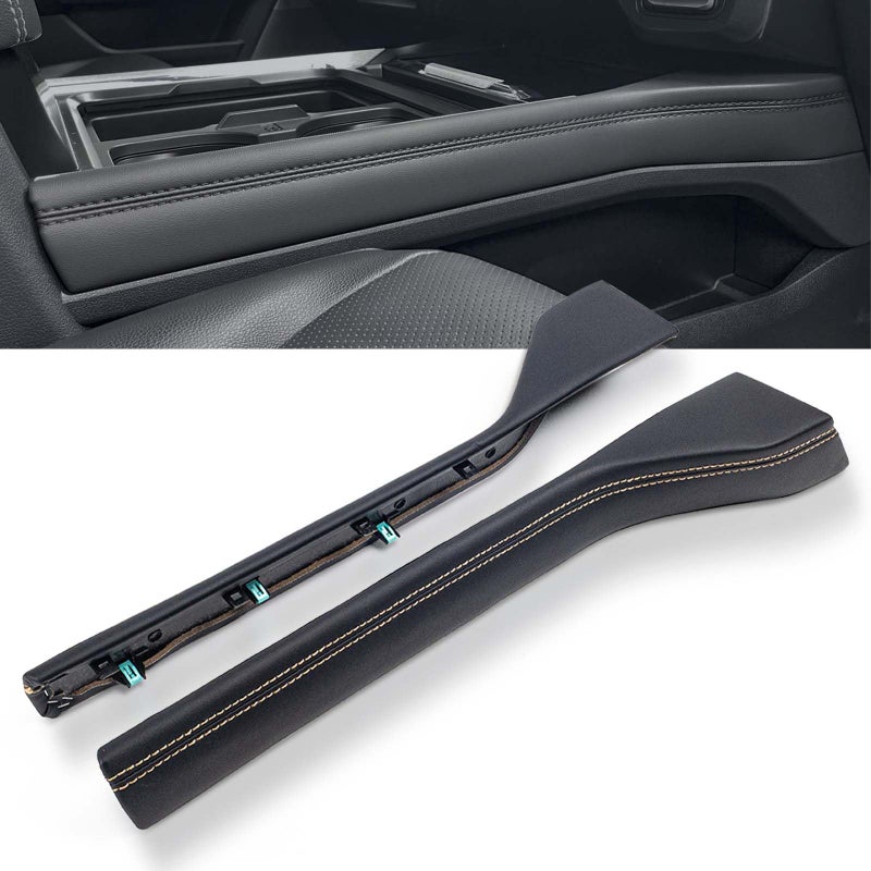 RHAOCZIYAUTO Front Floor Center Console Padded Black Leather Trim Panel Fit for Ford F250 F350 Super Duty 2023 2024 2025, Replace# PC3Z-2604609-CB PC3Z-2604608-CB PC3Z2604609CB PC3Z2604608CB - Image 1