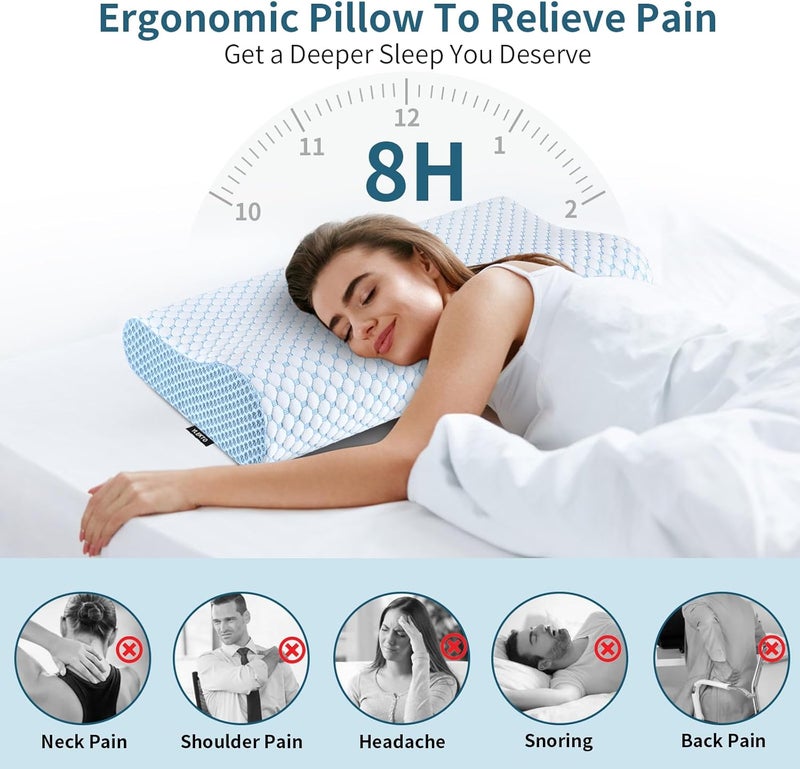 Ylekto Cervical Pillow for Neck Pain Relief, Contour Memory Foam Pillows for Sleeping, Odorless Ergonomic Pillow Adjustable Orthopedic Cooling Pillow Bed Pillow Neck Support for Side Back Stomach Sleepers - Image 2