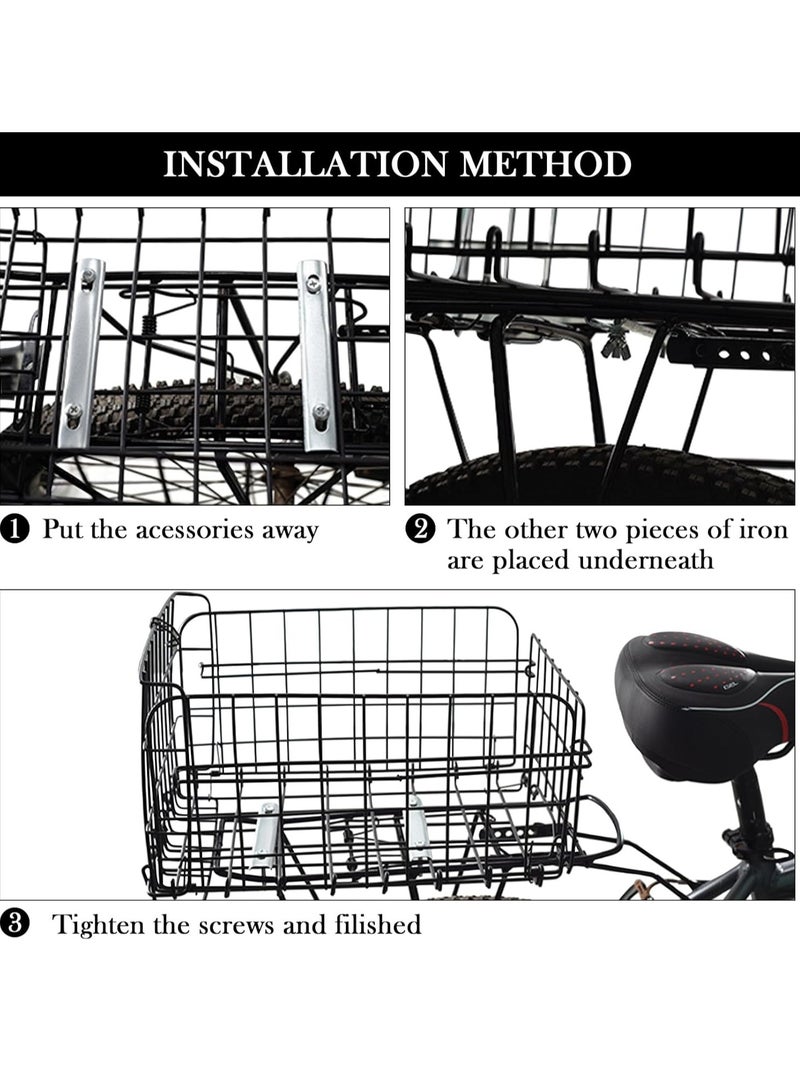 DUNISO Rear Bike Basket, Large Bicycle Basket With Reflective Waterproof Cover, Foldable Metal Wire Bicycle Baskets For Bike Rear Cargo Rack Black (14.8*10.8*7.7 in) - Image 4