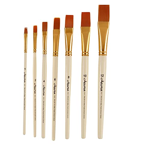 Arora Wood Synthetic Flat Tip Paintbrushes of 7pc for Watercolor and Acrylic Painting - Image 1