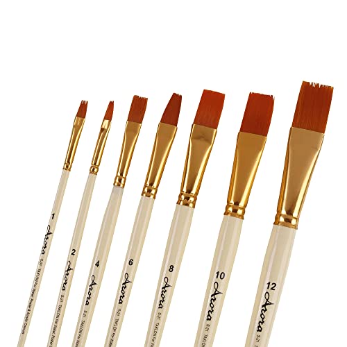 Arora Wood Synthetic Flat Tip Paintbrushes of 7pc for Watercolor and Acrylic Painting - Image 3