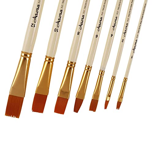 Arora Wood Synthetic Flat Tip Paintbrushes of 7pc for Watercolor and Acrylic Painting - Image 2
