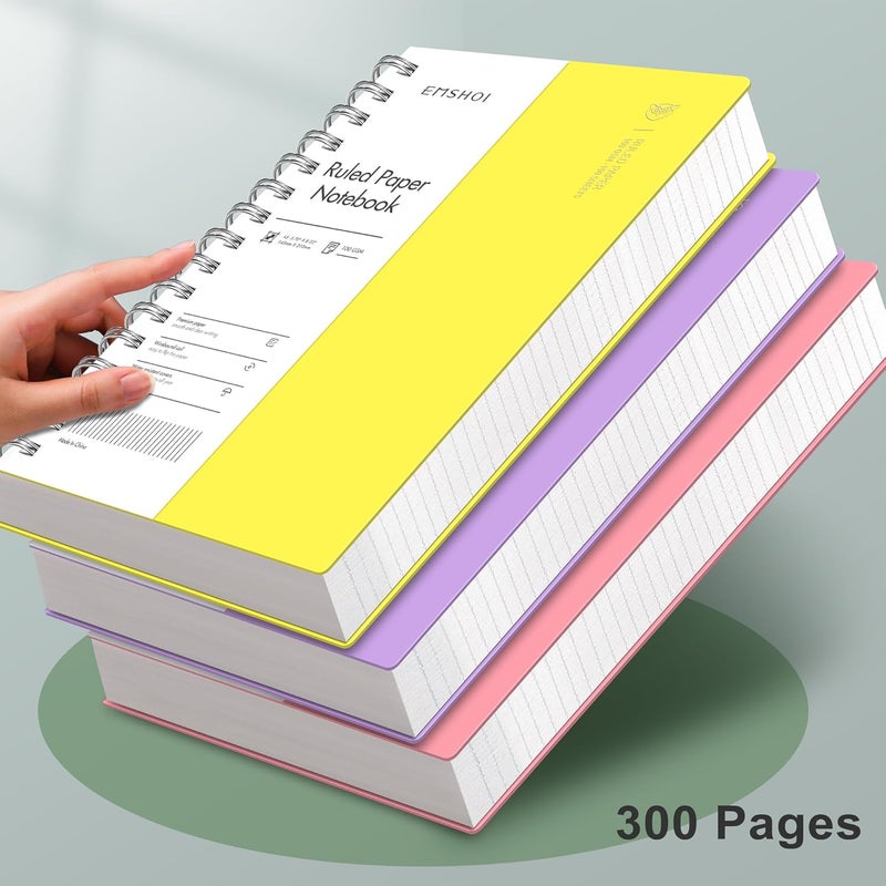 دفتر A5 مسطر بقواعد جامعية، مفكرة حلزونية 150 ورقة/300 صفحة، 100 جرام، غلاف PVC، ملاحظات لاصقة، جيب، حلقة قلم، مسطرة، علامة كتاب، دفتر مسطر للرجال والنساء للكتابة، 14.5 × 21 سم، أصفر - Image 5
