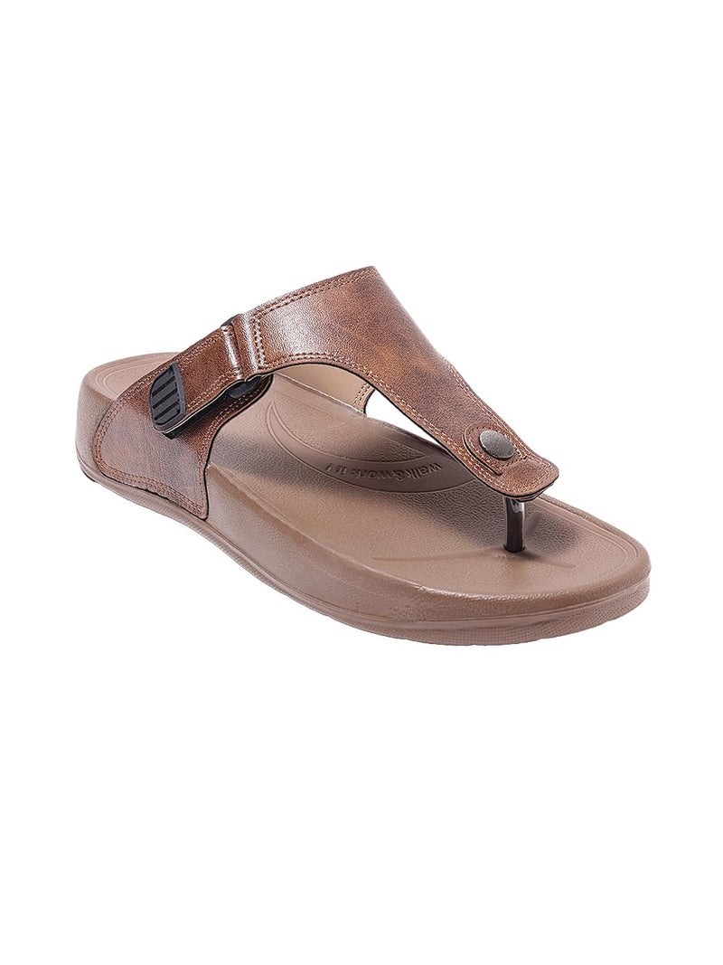 WELCOME Soft Men's Slippers with Cushion FootBed for Adult | Comfortable & Light Weight | Stylish & Anti-Skid | Waterproof & Regular Flip Flops for Gents/Boys, M-GLF-21-TAN_9 - Image 1