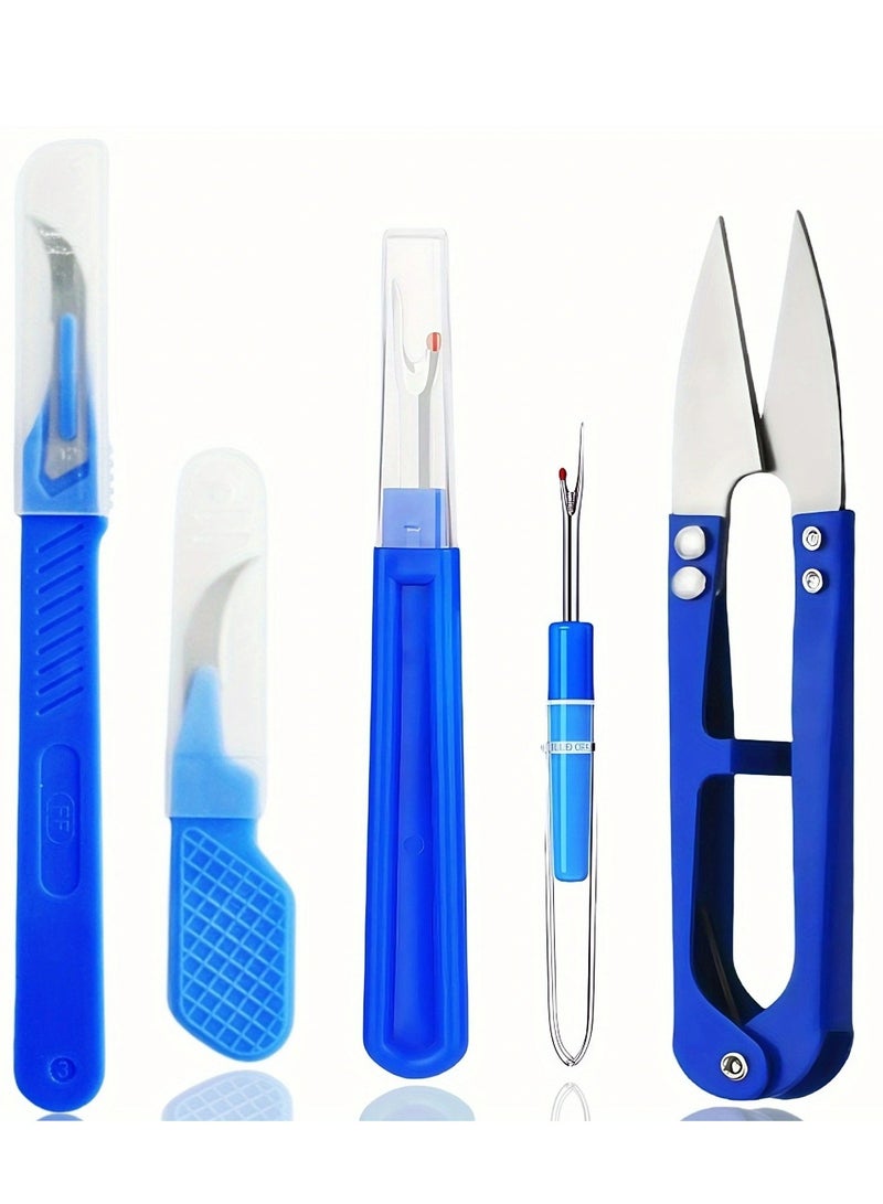 5pcs Blue Sewing Ripper Kit with Thread Unpicker, Seam Ripper, and Cutter Scissors for Stitch Removal - Image 1
