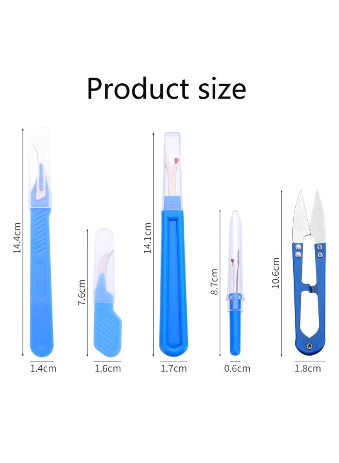 5pcs Blue Sewing Ripper Kit with Thread Unpicker, Seam Ripper, and Cutter Scissors for Stitch Removal - Image 3