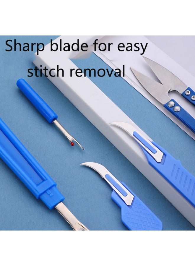 5pcs Blue Sewing Ripper Kit with Thread Unpicker, Seam Ripper, and Cutter Scissors for Stitch Removal - Image 2