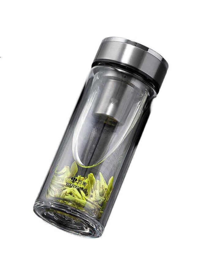 Wanxiang Double-Layer Glass Cup V48Rl, Portable Tea Infuser Cup, Titanium Silver, Business Office Gift Box Set, With Tea Strainer, Glass Water Cup - Image 2