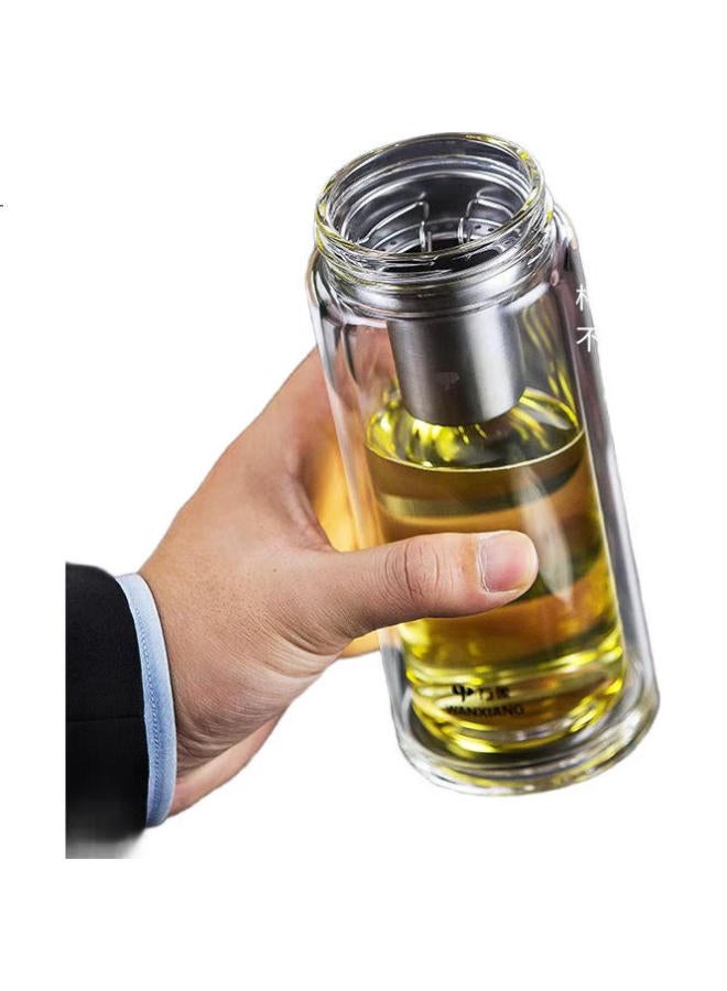 Wanxiang Double-Layer Glass Cup V48Rl, Portable Tea Infuser Cup, Titanium Silver, Business Office Gift Box Set, With Tea Strainer, Glass Water Cup - Image 3