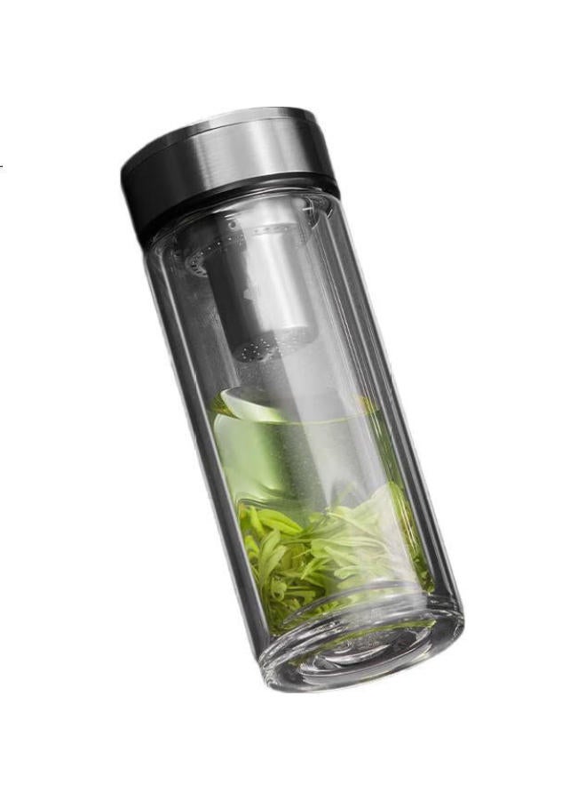 Wanxiang Double-Layer Glass Cup V48Rl, Portable Tea Infuser Cup, Titanium Silver, Business Office Gift Box Set, With Tea Strainer, Glass Water Cup - Image 1