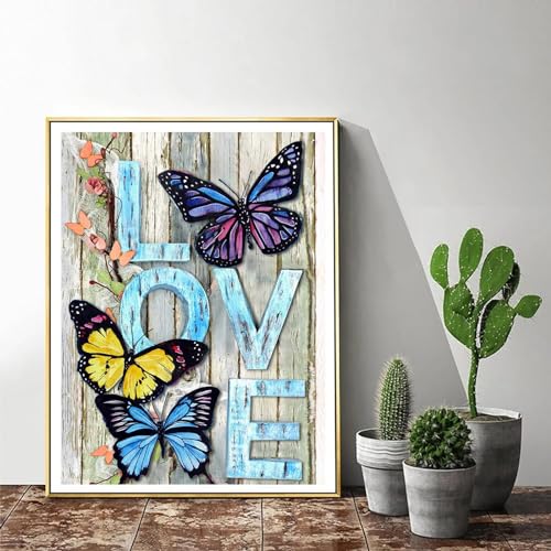 ijbnhd DIY Butterfly Diamond Painting Art Painting Kits for Adults Beginner, 5D Love Full Round Drill Gems Art Diamond Picture for Gift Home Wall Decor 12X16 inch - Image 3