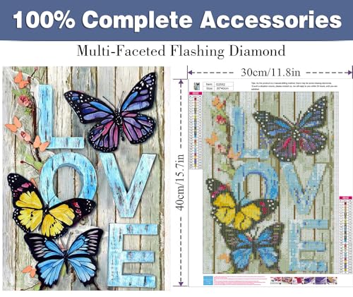 ijbnhd DIY Butterfly Diamond Painting Art Painting Kits for Adults Beginner, 5D Love Full Round Drill Gems Art Diamond Picture for Gift Home Wall Decor 12X16 inch - Image 2