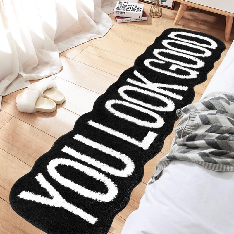 Homantic You Look GoodFun Bath Mat Long Bathroom Rug - Super Soft Funny Decor for Bedroom, Non Slip Water Absorbent Cute Runner Rugs for Sink Bathtub Bedside Black 20" x 59" - Image 2