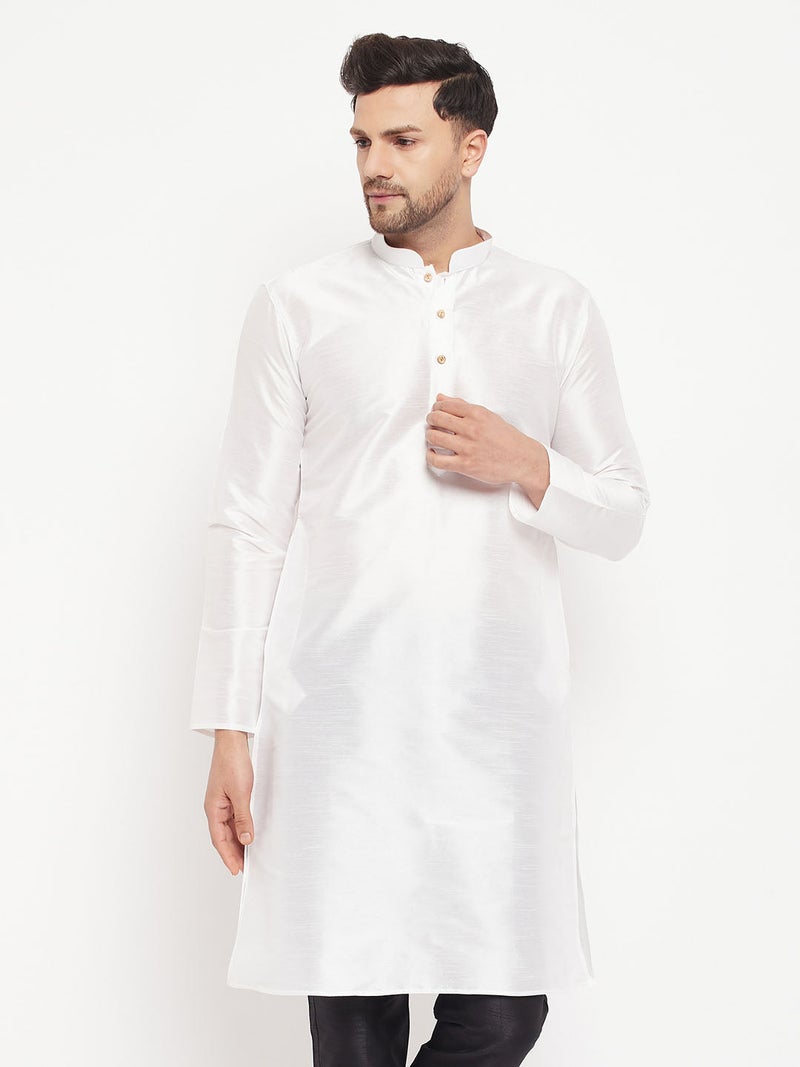PRASHA Men's White Silk Blend Kurta Only - Image 1