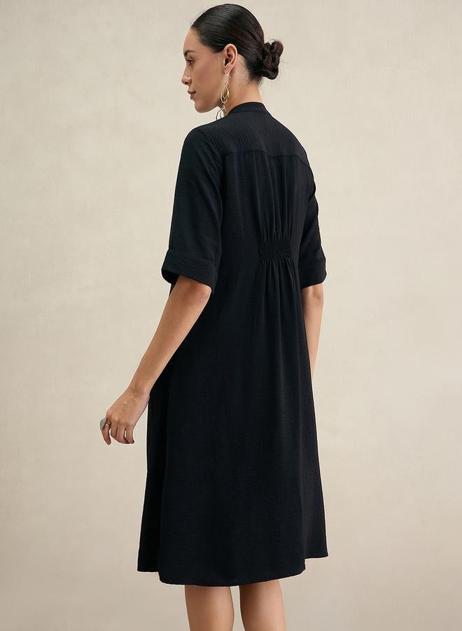 Femmella Femmella Solid Notch Neck Midi Dress with Side Slit - Image 2