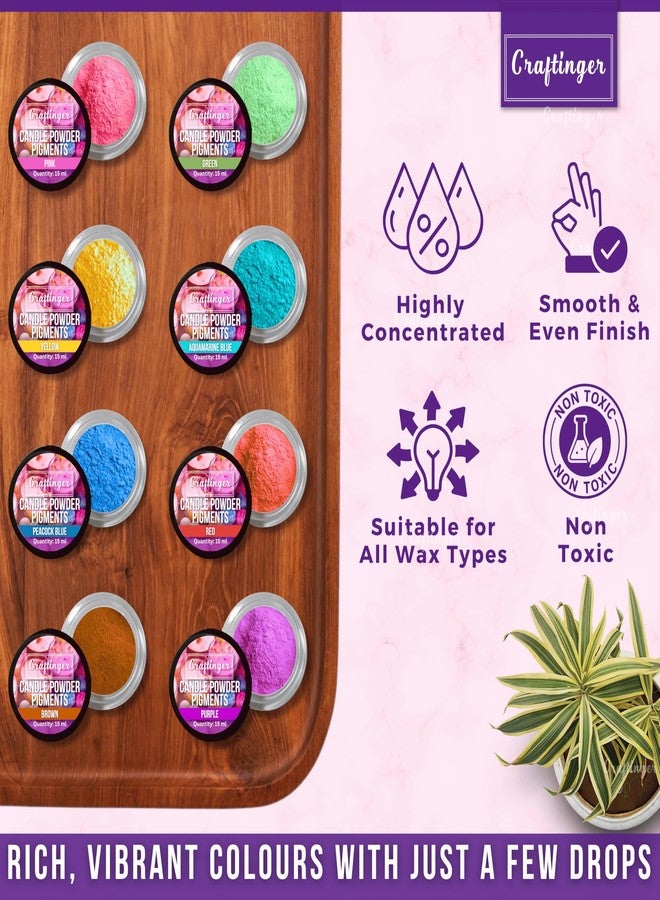 Craftinger 15ml Candle Powder Pigments for Candle Making | Highly Concentrated, Vibrant & Non-Toxic Wax Dye | Smooth & Even Finish Suitable for All Wax Types | 8 Colors (Pink, Green, Yellow, Blue, Red, etc.) | Activity beginner Kit for Kids & Adults with Pure & Natural Ingredients - Image 2
