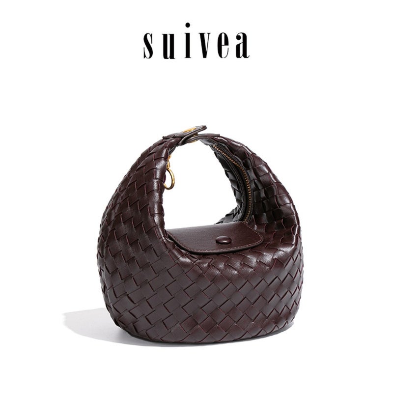 Vintage French-style handmade woven dumpling bag, soft leather shoulder crossbody bag, beige and cream, lightweight and versatile lunchbox bag for daily use - Image 3