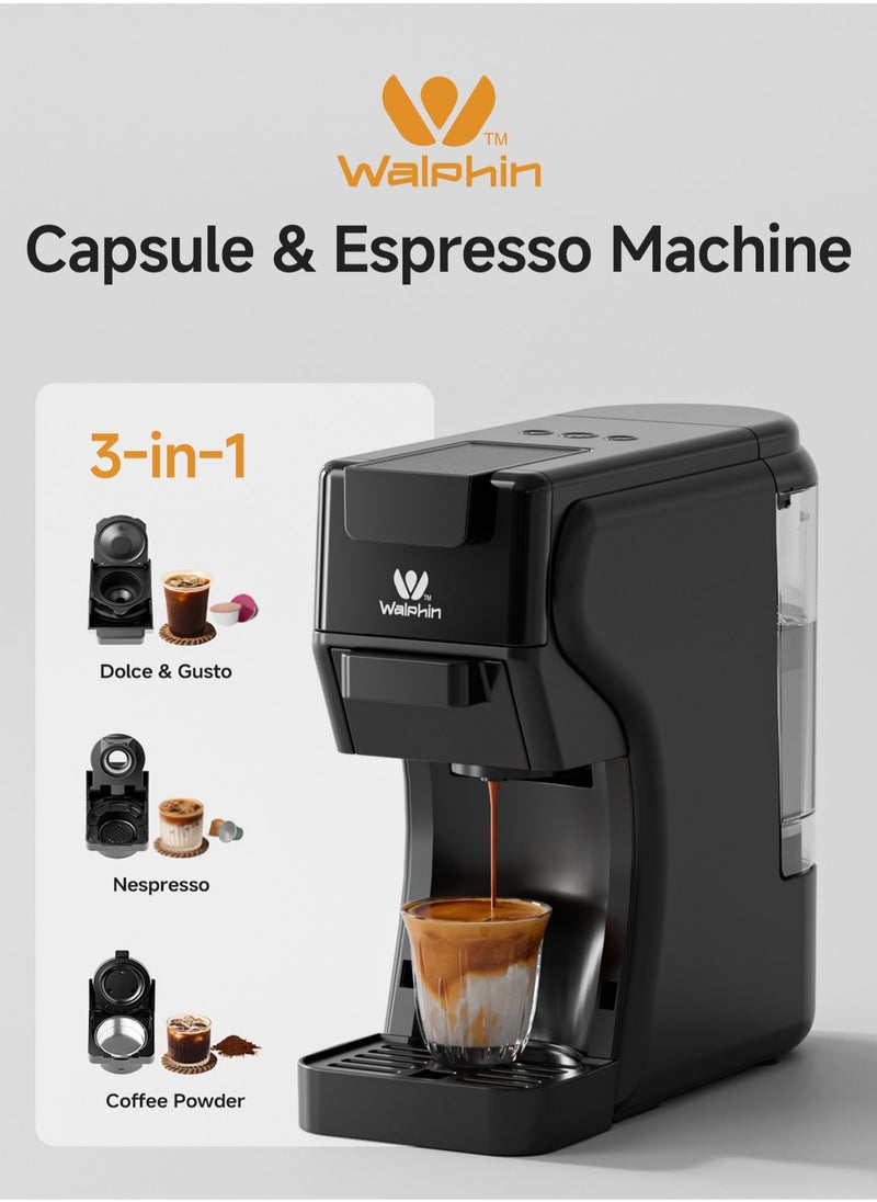 Walphin - 3in1 Coffee Maker19Bar Multicapsule Espresso Coffee Machine Cold and Hot Brewing Espresso Coffee Maker Cappuccino&Latte Maker for Dolce Gusto/Nespresso Original/GroundCoffee - Image 1
