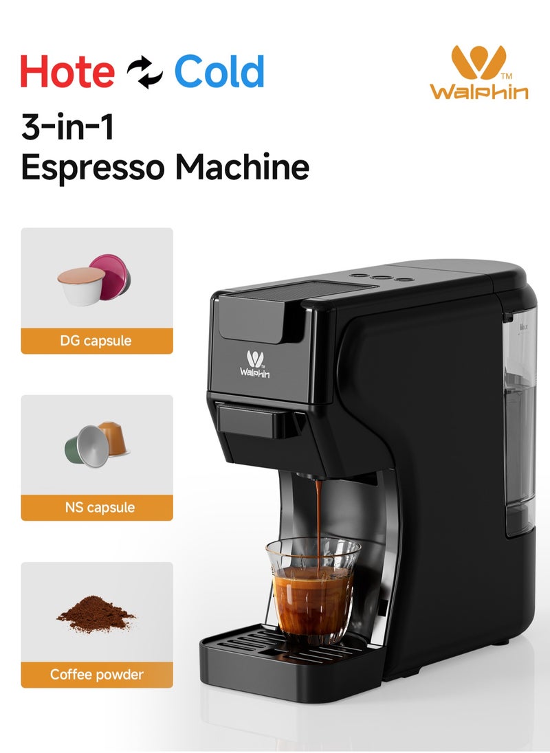 Walphin - 3in1 Coffee Maker19Bar Multicapsule Espresso Coffee Machine Cold and Hot Brewing Espresso Coffee Maker Cappuccino&Latte Maker for Dolce Gusto/Nespresso Original/GroundCoffee - Image 1