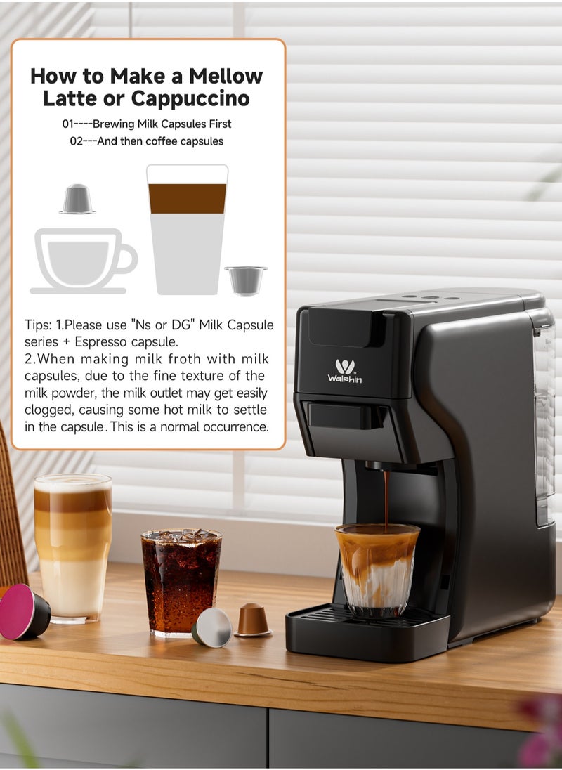Walphin - 3in1 Coffee Maker19Bar Multicapsule Espresso Coffee Machine Cold and Hot Brewing Espresso Coffee Maker Cappuccino&Latte Maker for Dolce Gusto/Nespresso Original/GroundCoffee - Image 1