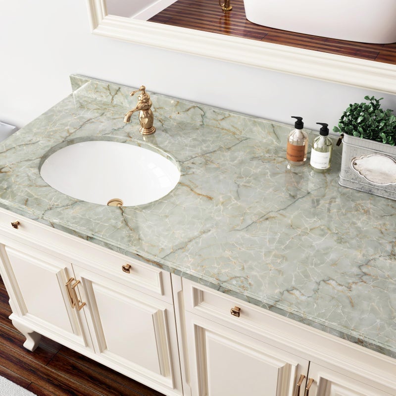 STICKEEP Gold Green Marble Contact Paper Counter Top Peel and Stick Waterproof Marble Wallpaper Removable Marble Contact Paper for Countertops Dresser Kitchen Cabinets Bathroom Table 17.7"x315" - Image 3