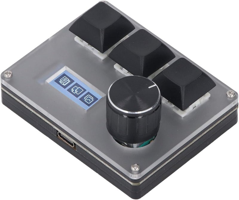 3 Keys Keyboard Customizable Wired Keypad with RGB Knob and LCD Screen, Acrylic Macro Hot Swap 0.96 Inch Display for Office Home Gaming - Image 1