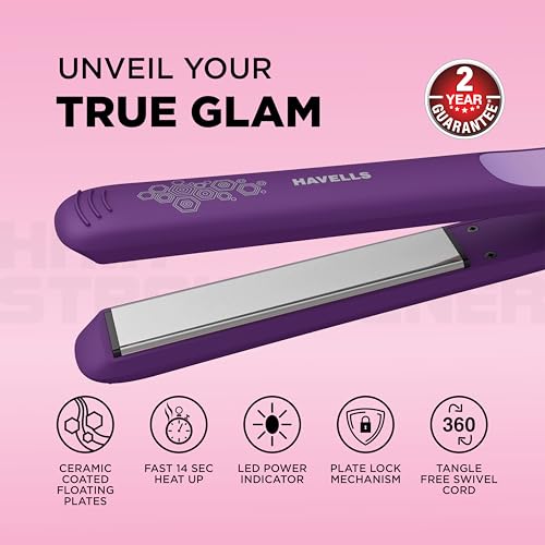 Havells HS4101 Ceramic Plates Fast Heat up Hair Straightener, Straightens & Curls, Suitable for all Hair Types (Purple) - Image 3