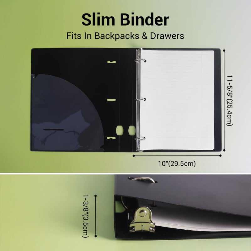 MUKAWA 1 Inch 3 Ring Binder, D-Ring Binder Holds 250 Sheets, PP Cover with Writable Spine Label, Lay-Flat Design, Letter Size 8.5x11, Lightweight for School, Office & Home Organization, 1 Pack, Black - Image 2