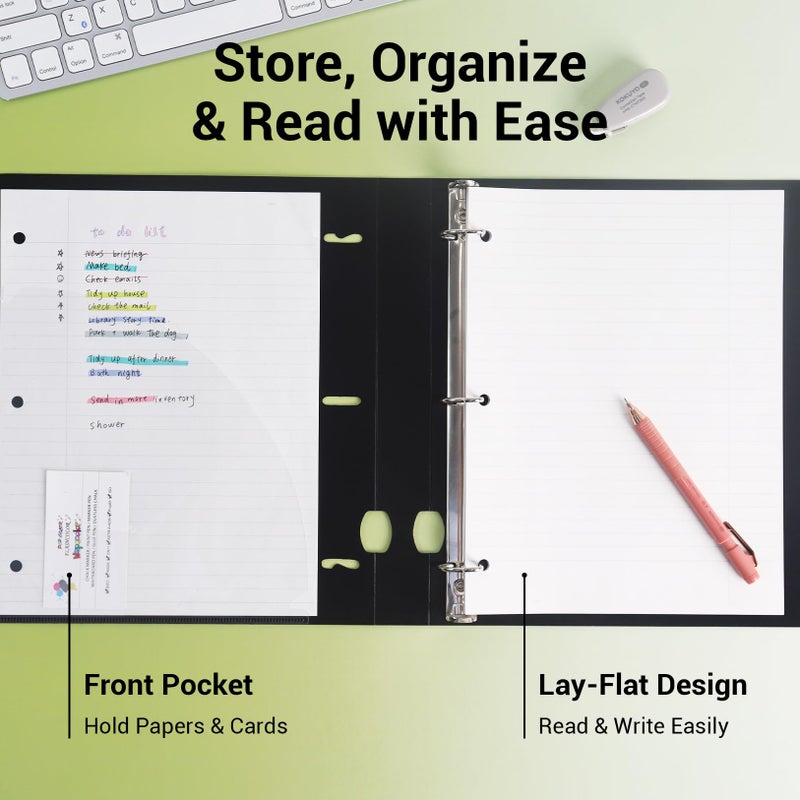 MUKAWA 1 Inch 3 Ring Binder, D-Ring Binder Holds 250 Sheets, PP Cover with Writable Spine Label, Lay-Flat Design, Letter Size 8.5x11, Lightweight for School, Office & Home Organization, 1 Pack, Black - Image 3