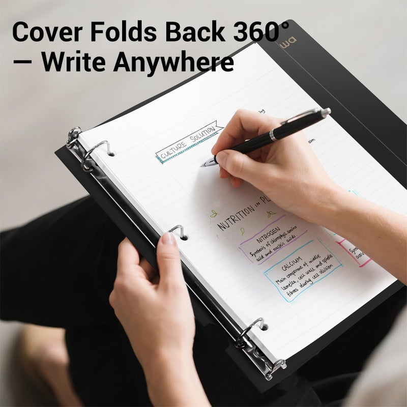 MUKAWA 1 Inch 3 Ring Binder, D-Ring Binder Holds 250 Sheets, PP Cover with Writable Spine Label, Lay-Flat Design, Letter Size 8.5x11, Lightweight for School, Office & Home Organization, 1 Pack, Black - Image 5