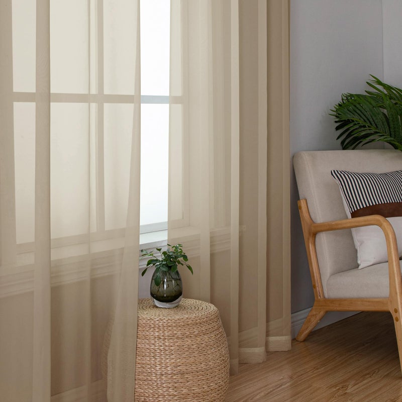 OWENIE Taupe Sheer Curtains 90 Inches Long for Bedroom Living Room 2 Panels Set  Rod Pocket Solid Taupe Curtains  Soft Touch Elegant Voile Curtains & Drapes for Nursery  42""x90""  2 Pcs - Image 4