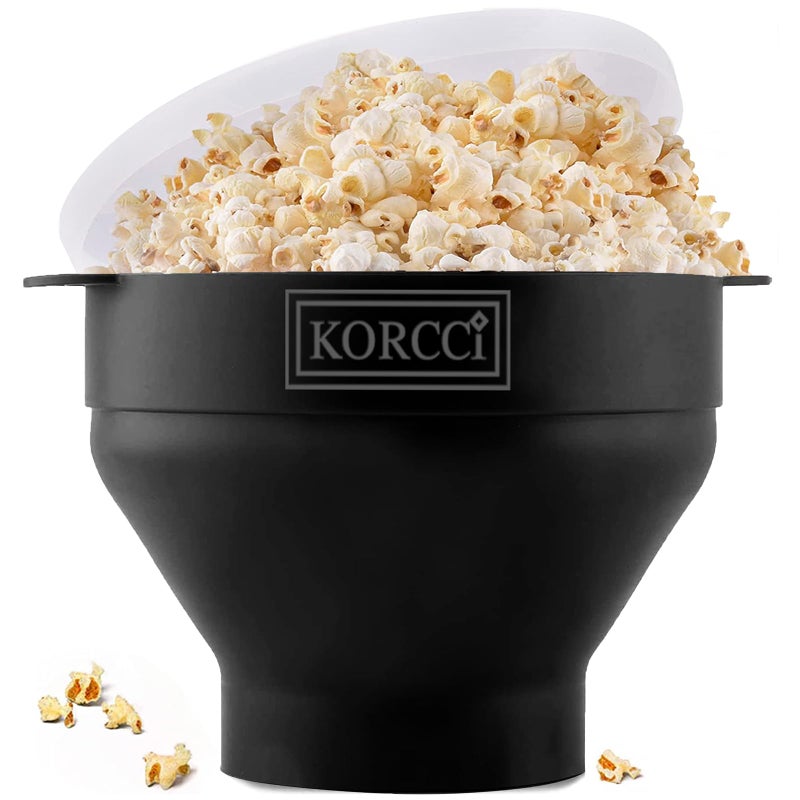 KORCCI The Original Korcci Microwaveable Silicone Popcorn Popper, BPA Free Microwave Popcorn Popper, Collapsible Microwave Popcorn Maker Bowl, Dishwasher Safe - Black - Image 1