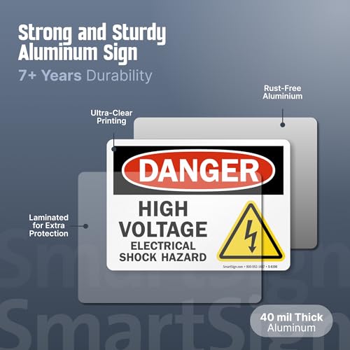 SmartSign 10 x 14 inch “Danger - High Voltage, Electrical Shock Hazard” OSHA Metal Sign, 40 mil Laminated Rustproof Aluminum, Multicolor - Image 2