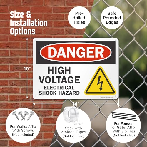 SmartSign 10 x 14 inch “Danger - High Voltage, Electrical Shock Hazard” OSHA Metal Sign, 40 mil Laminated Rustproof Aluminum, Multicolor - Image 5