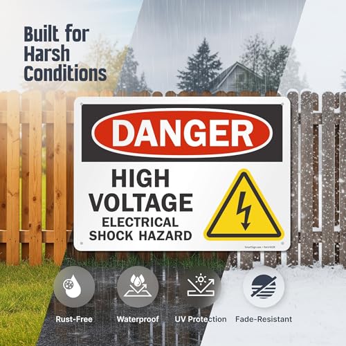 SmartSign 10 x 14 inch “Danger - High Voltage, Electrical Shock Hazard” OSHA Metal Sign, 40 mil Laminated Rustproof Aluminum, Multicolor - Image 4