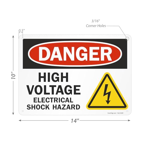 SmartSign 10 x 14 inch “Danger - High Voltage, Electrical Shock Hazard” OSHA Metal Sign, 40 mil Laminated Rustproof Aluminum, Multicolor - Image 3
