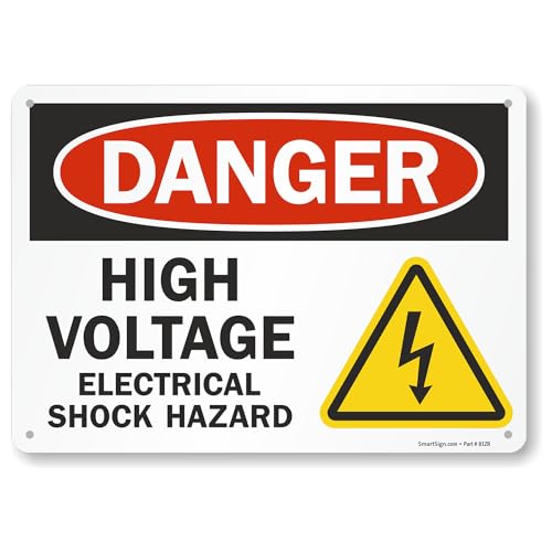 SmartSign 10 x 14 inch “Danger - High Voltage, Electrical Shock Hazard” OSHA Metal Sign, 40 mil Laminated Rustproof Aluminum, Multicolor - Image 1
