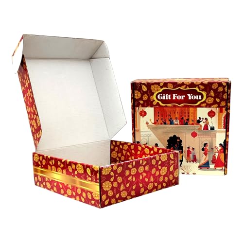 Box Brother BoxBrother Decorative Gift Packaging 9x9x3 Inch | Luxury Printed Festive Hamper with Golden Bow Design | Reusable Cardboard for Diwali, Wedding & Return Gifts (Pack of 10) - Image 4