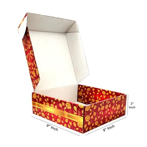 Box Brother BoxBrother Decorative Gift Packaging 9x9x3 Inch | Luxury Printed Festive Hamper with Golden Bow Design | Reusable Cardboard for Diwali, Wedding & Return Gifts (Pack of 10) - Image 3