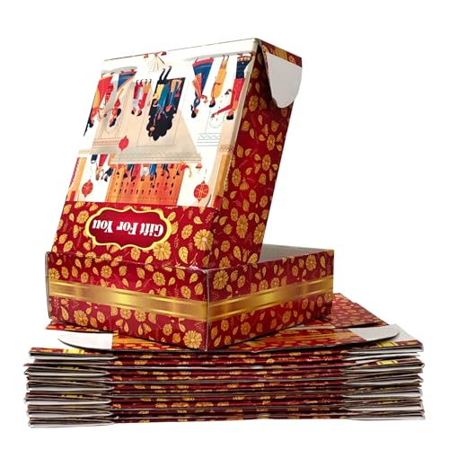 Box Brother BoxBrother Decorative Gift Packaging 9x9x3 Inch | Luxury Printed Festive Hamper with Golden Bow Design | Reusable Cardboard for Diwali, Wedding & Return Gifts (Pack of 10) - Image 2