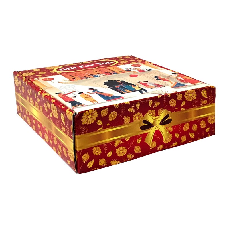 Box Brother BoxBrother Decorative Gift Packaging 9x9x3 Inch | Luxury Printed Festive Hamper with Golden Bow Design | Reusable Cardboard for Diwali, Wedding & Return Gifts (Pack of 10) - Image 5