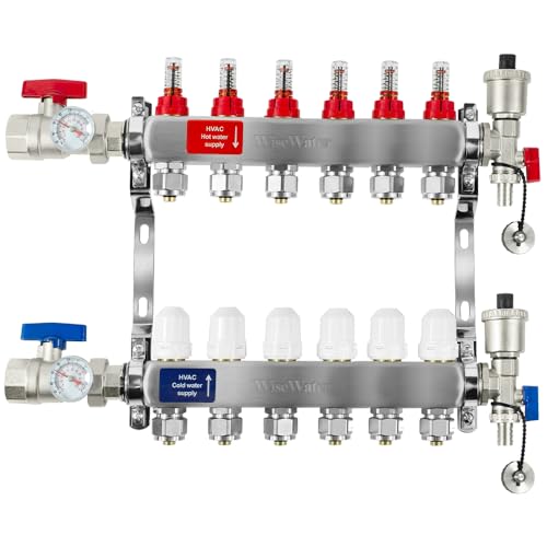 AB Radiant Heat Manifold, 6 Loop PEX Tubing Manifolds with Compatible Outlets, for Hydronic Radiant Floor Heating(1/2" connectors included) - Image 1