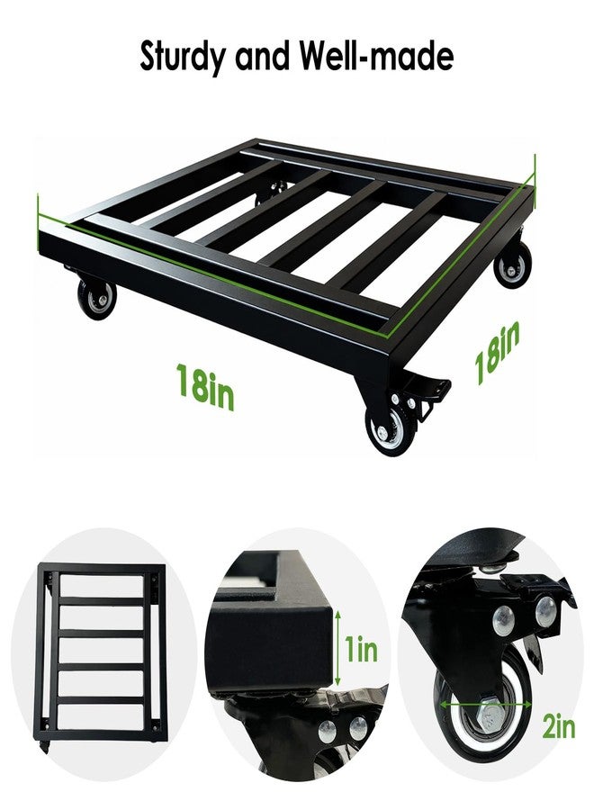 Hongsane 18" Square Plant Stand with Wheels Heavy Duty,500Lbs Large Metal Plant Caddy for Indoor Outdoor Use,Rolling Plant Dolly with Rubber Casters,Rust-Proof Black Plant Tray for Large Planters Pots - Image 2