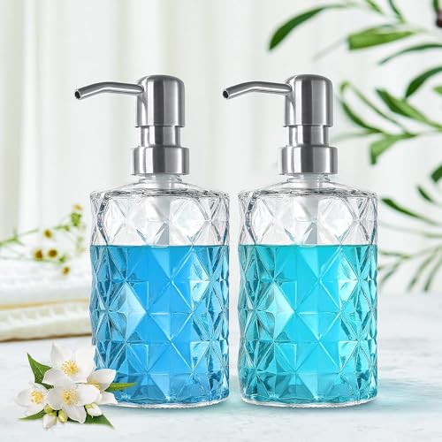Luxansa Pack of 2 Clear Glass Liquid Soap Dispenser Set for Bathroom, Wash Basin Hand wash Accessories Bottle, Handwash Dispenser with Press Pump Bottle, Sanitizer Dispenser for Kitchen - Image 1