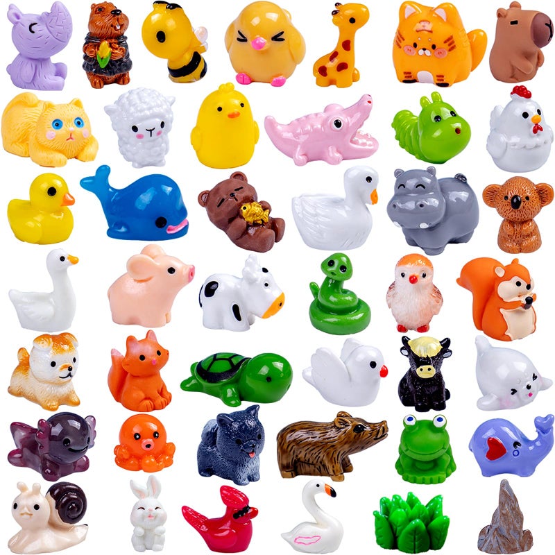 Nerfcareani 44 Pcs Mini Resin Animals 44 Styles Resin Animals Figurines Bulk for Fairy Garden Accessories, Dollhouse Decorations Slime Charms for Crafts DIY Miniature Scenes Birthday Party Favors - Image 1