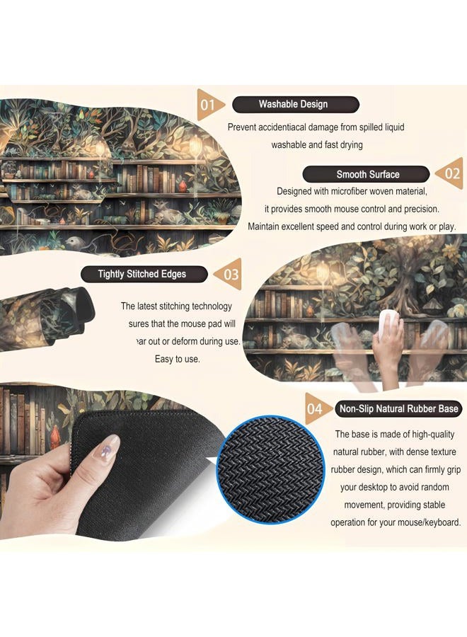 DCJJM Kawaii Green Tree Desk Mat Cute Mouse Pad Anime Forest Library Book Mousepad XL Large Extended Gaming Desk Matt for Desktop, Keyboard and Mouse Mat for Women Office Decor Accessories 31.5x11.8 in - Image 5